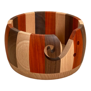 Haked Garenkom Yarn bowl hout naturel grijs rood